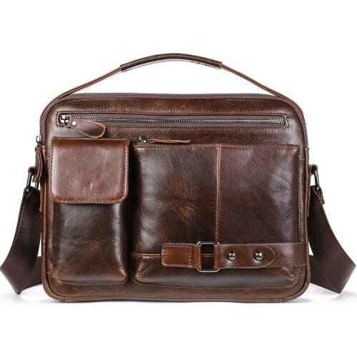 Casual Mens Shoulder Bags Real Leather Crossbody Bag For Men Messenger Office Bags Men Leather Laptop Bag Vintage Handbag