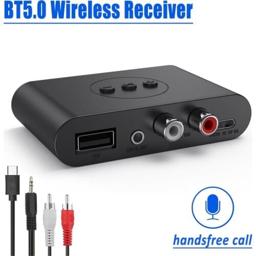 Bluetooth 5.0 Receiver U Disk RCA 3.5mm AUX Jack Stereo Wireless Adapter with Mic For Speaker Amplifier Car Audio Transmitter