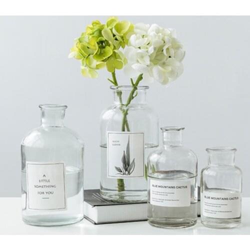 Label Transparent Vase Nordic Simple Living Room Decorations Home Garden Wide Mouth Dark Brown Glass Vase Jars Ins Creative