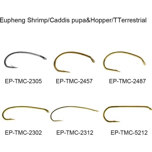 Eupheng 100pcs Shrimp Caddis Pupa Hopper Terrestrial Fishing Hooks Dry Nymph Wet Fly Fishing Hooks