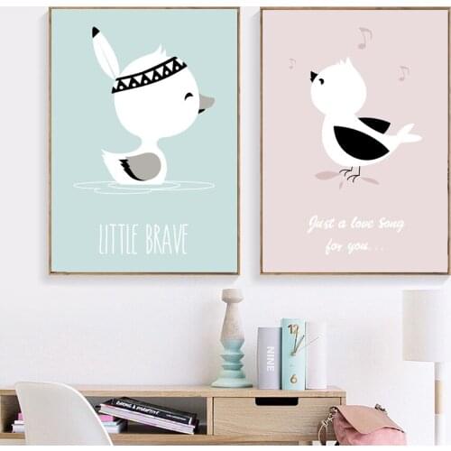 Nordic Canvas Painting Wall Art Prints and Posters Boy Little Duck Bird Nursery Animal Plants Pictures Modern For Room Decor