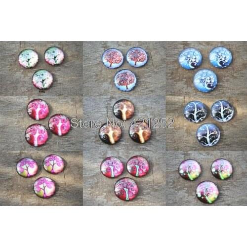 3PCS Handmade Life Tree picture Glass cabochons 25mm DIY round flatback jewelry finding cameo settings