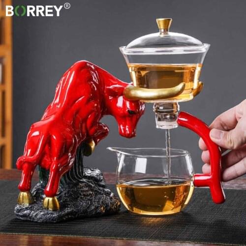 BORREY Heat-resistant Glass Teapot Teacup Semi-Automatic Kung Fu Tea Set Turkish Drip Pot Tea Ceremony Cover Bowl Gaiwan Tea