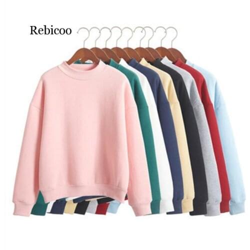 9 Colors Winter Grey Hoodie Round Neck Long Sleeve Velvet Warm Sweatshirts Women Korean Black Loose Hoodies Female Casual Coat