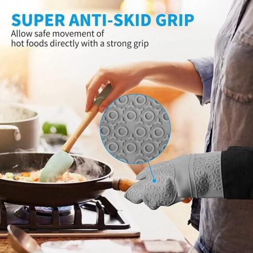 Extra Long Oven Mitts and Pot Holders Sets 15 Inches Heat Resistant Silicone Oven Mitts with Mini Oven Gloves
