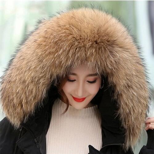 Hot Sale 100% Raccoon Fur Collar Winter Womens Real Fur Collar Neck Cap 80cm Collar Soft Fur Scarf Neck Warmer Scarves Fashion