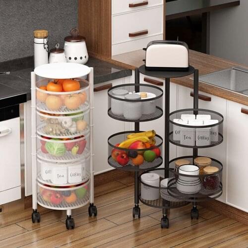 3/4/5 Layer Kitchen Storage Basket Drawer Type Round Shape Rotatable Trolley Rolling Cart Floor-Standing Vegetables Fruit Rack