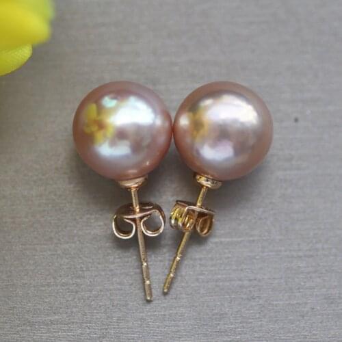 Z10660 A++ 10.5mm Natural Metallic-luster Round Edison Keshi Pearl Stud Earring