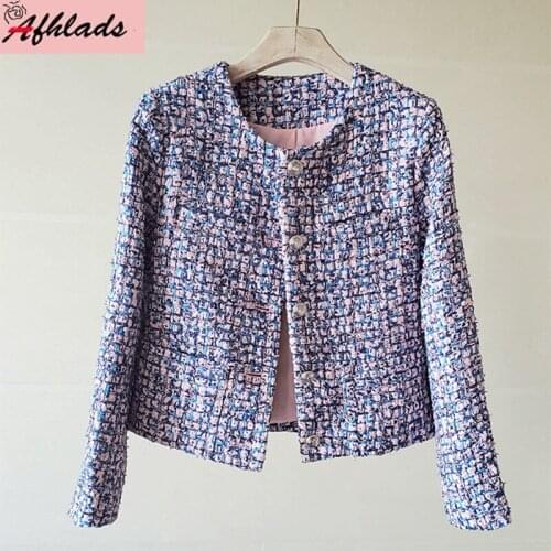 High Quality Autumn New Round Neck Women Outerwear Woven Small Fragrant Jackets Female Long Sleeve Single-Breasted Coats