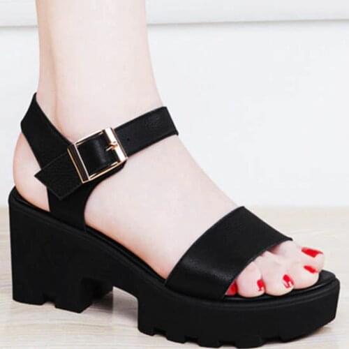 EAGSITY Black square heel Sandals for wmoen high heel platform Open Toe Ankle Strap sandals comfortable casual shoes women