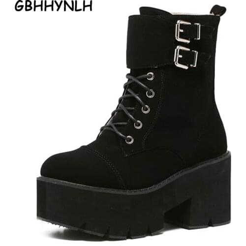 Lace up punk boots women ladies platform boots High Heel winter shoes motorcycle Ankle Boots waterproof snow boots women LJA71