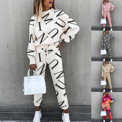 2020 new womens autumn large size micro fat loose round neck striped fashion casual sports suit women