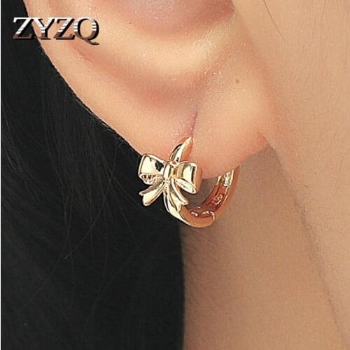 ZYZQ Trendy Bow Hoop Earrings For Women Simple Circle Small Earrings For Women Jewelry Metal Geometric Fashion Accessories