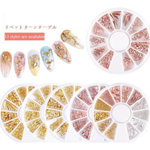 1box 12 grid Nail DIY nail ornaments drill box 13 styles metal nest nail rivets copper discs installed Nail art decorations