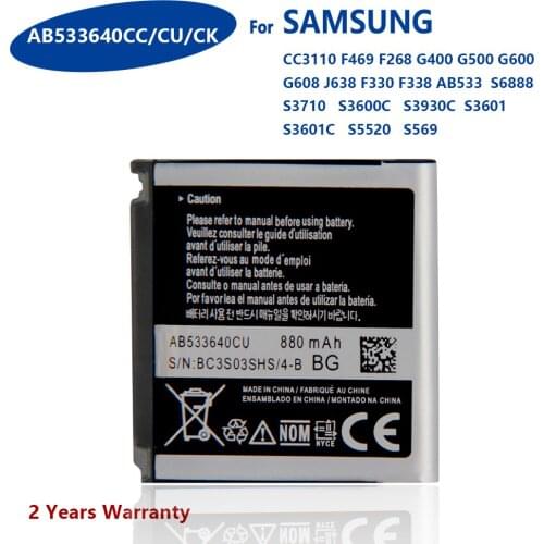 100% Genuine AB533640CC AB533640CU For Samsung S3600C GT-S3600i S6888 S3710 S3930C S3601 S3601C S5520 S569 880mAh New Batteries