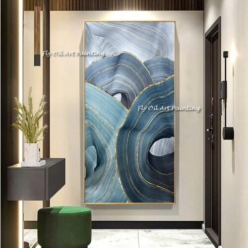100% Handpainted Nordic modern canvas painting luxury abstract ribbon wall Painting for living room bedroom decoration gold art