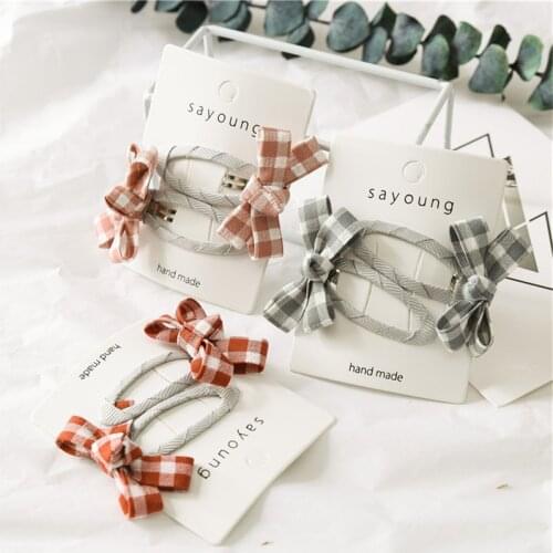 2 pcs Girls Bow Plaid Hairpins Sets Children Lovely Hairgrips Hair Clips Hair Bow Barrettes Fashion Hair Accessories Ornaments