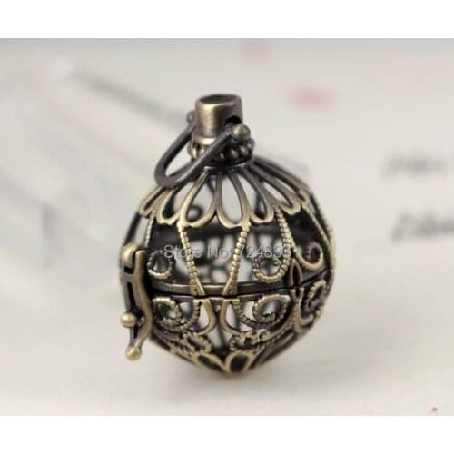 25mm Antique Bronze tone Brushed Brass Round Filigree Hollow Locket Cage Pendant Findings Craft Essential Oil Diffuser Wholesale