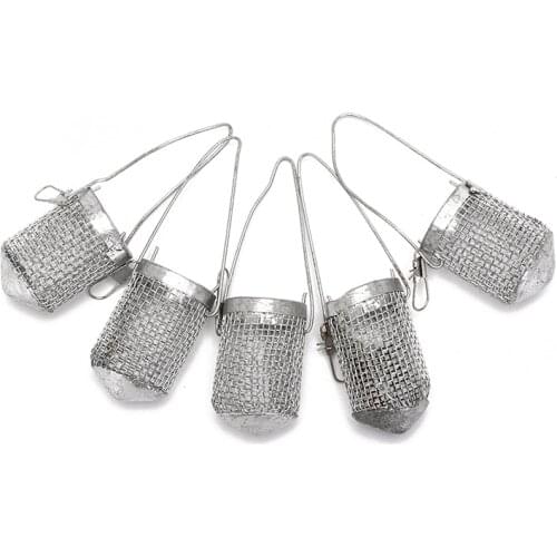 5pcs Stainless Steel Fishing String Barbed Hook Luminous Beads Metal Bait Cage Tackle Accessories