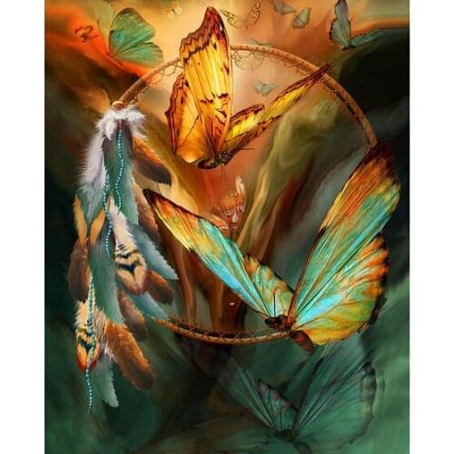5D DIY Diamond Painting Circular Dream Catcher Spirit Of The Butterfly Embroidery Rhinestone Cross Stitch Painting Home Decor