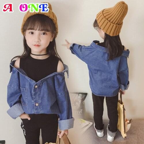 Spring Autumn girls blouse baby girl shirts casual patchwork vest denim shirt blouse for baby 3 to 8 years