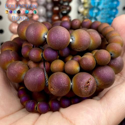 Natural Stone Purple Druzy Agates Beads Loose Spacer Round For Jewelry Making 6-12MM DIY Bracelet Accessories Wholesale