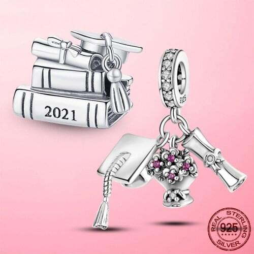 HIgh Quality 925 Sterling Silver 2021 Graduation Books Charm Beads Fit Original Pamura Charm Bracelet S925 Jewelry Gift