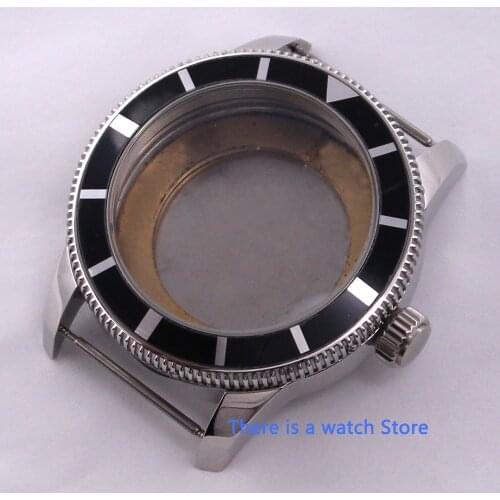 BLIGER 46mm Stainless Steel Watch Case Black Rotating Bezel Case Fit For ETA 2836 Automatic Movement