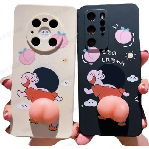 3D Cute Cartoon Peach Ass Stress Reliever Case For Huawei P40 P30 Pro Nova 8 7 6 SE Mate 40 30 20 Pro Soft TPU Shockproof Cover