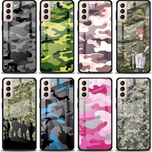 Camouflage Art Tempered Glass Cover For Samsung Galaxy S21 Plus Ultra M21 M31 M51 A52 A72 Phone Case Coque