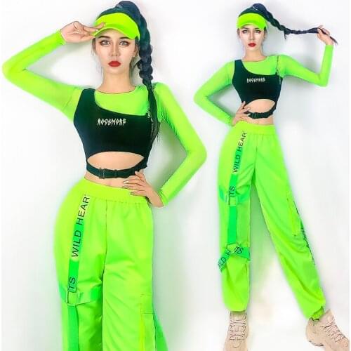 Hip Hop Street Dance Clothes Fluorescent Green Outfit Female Nightclub Bar Jazz Gogo Dancewear Stage Costume Rave Clothes YS2101