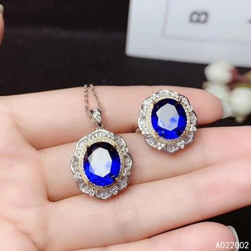 KJJEAXCMY Fine Jewelry 925 sterling silver inlaid natural sapphire female ring pendant set luxury supports test