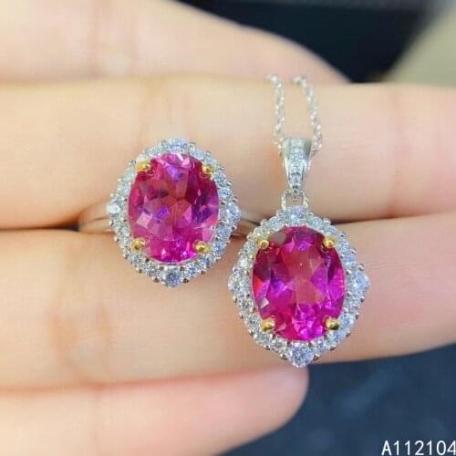 KJJEAXCMY Fine Jewelry 925 Sterling Silver Inlaid Natural pink Topaz women popular classic big oval gem Ring Pendant set support
