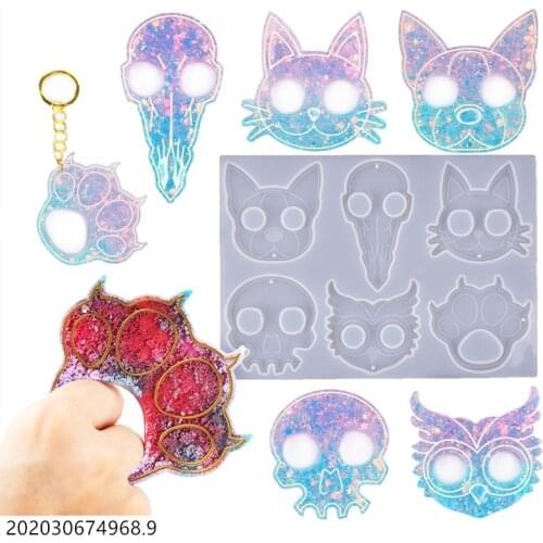 Cat Dog Keychains Mold Silicone DIY Tools Brass Knuckles Resin Epoxy Shiny Molds Skull Pendant Jewelry Accessories Making