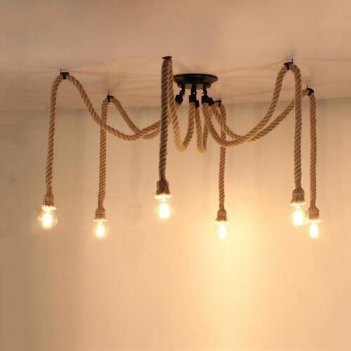 Loft Hemp Rope Chandelier Bar Dining Room Living Room Restaurant Cafe Light Bedroom Light E27 Edison Pendant Lamp Droplight