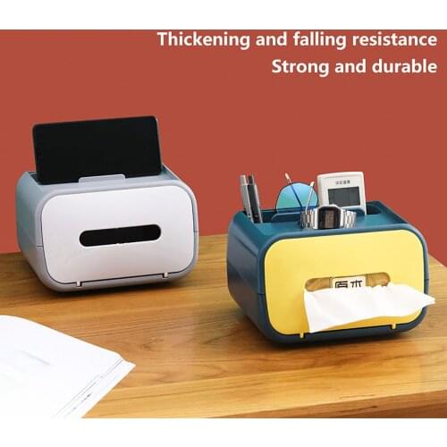 Magnetic Tissue Box with Mobile Phone Holder Wide Mouth Design Napkin Holder Double-layer Home Storage Remote Control Storage