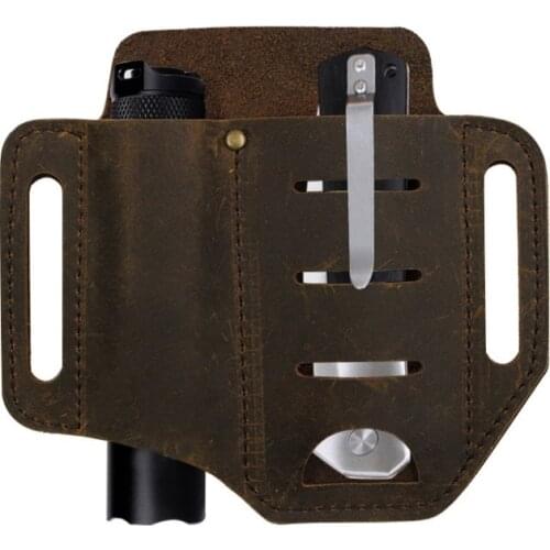 Multifunctional Tactical Pen Storage Pocket EDC Leather Sheath Waist Holster Belt Loop Bag Flashlight Tactical Pen Clamp Bag