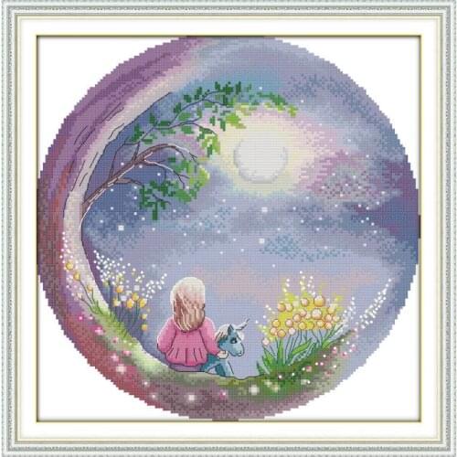 Looking up at the moon sky 2 cross stitch kit aida 14ct 11ct count print canvas stitches embroidery DIY handmade needlework