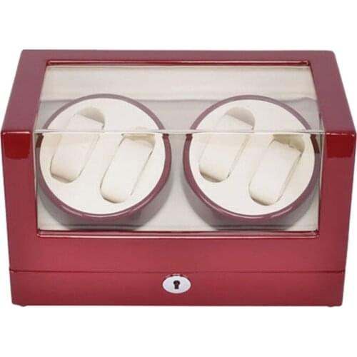 Watch Winder ,LT Wooden Automatic Rotation 4+0 Watch Winder Storage Case Display Box (red-white) with lock 2019