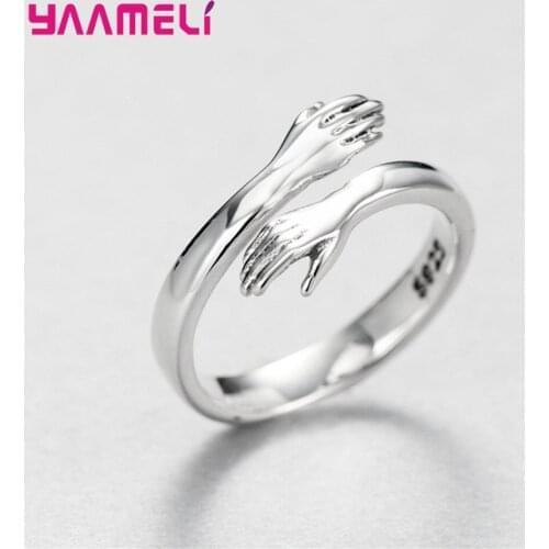 Novelty Love Hug Charms Open Band Adjustable Ring for Men Women 925 Sterling Silver Couple Lover Dating Jewelry
