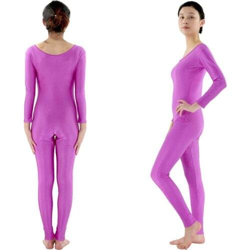 New Womens Spandex Plus Size Full Bodysuit Dance Ballet Gymnastics Leotard Catsuit Adult Black Long Sleeve Unitard