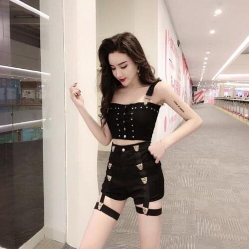 Summer New Fashion Rock Punk Women Sexy Top+Shorts Pant Female Jazz Party DJ Bar Ds Leading Dance Stage Costume Hip Pop Suit