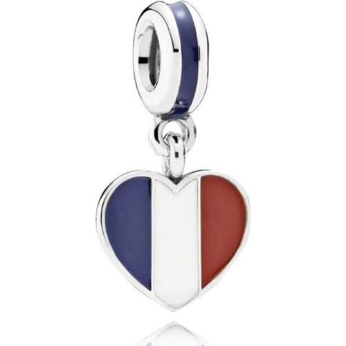 Original Enamel France Heart Flag Pendant Beads Fit 925 Sterling Silver Bead Charm Bracelet Bangle Diy Jewelry