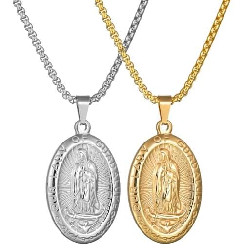 Virgin Mary Necklace Pendant for Men Woman Holy Mother Ave Maria Prayer Necklaces Gold Silver Color Vintage Jewelry Gift