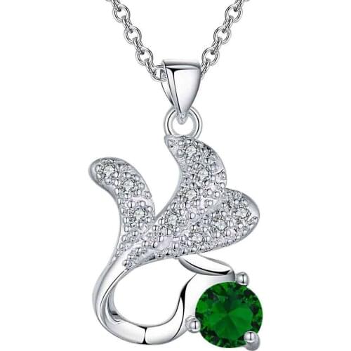 Wholesale Silver Plated Charm Jewelrys Necklace,free Shipping Fashion Fashion Jewelry Pendant Clover Inlaid Green Stone AN1015