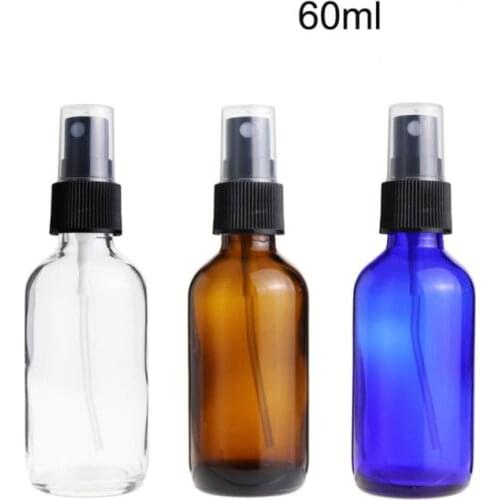 240 x 2oz Clear/Amber/Blue Round Glass Fine Mist Spray Essential Oil Bottle Portable Perfume Atomizer Jar SN557