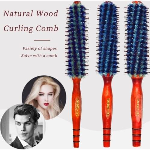High Quality Natural Solid Wood Curling Comb Womens Home Care Hair Brush Curling Roller Comb Salon Hair Styling Tool
