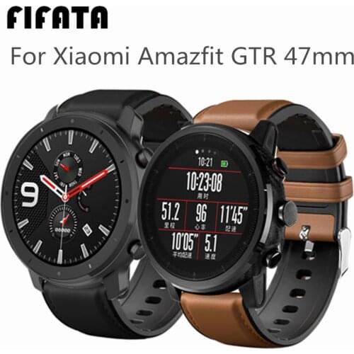 FIFATA 22MM Silicone Leather Watch Strap For Xiaomi Huami Amazfit GTR 47MM/GTR 2/Stratos 3/Huawei GT 46MM/GT 2 46MM Smart Watch
