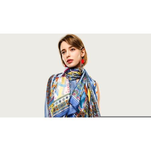 Luxury Pattern Silk Scarf Design Head Scarf Vintage Bright Print Foulard Shawl Scarf [5007]