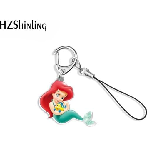 Little mermaid Ariel Cartoon anime Acrylic Keychain Mobile Phone Straps Resin Epoxy Accessories